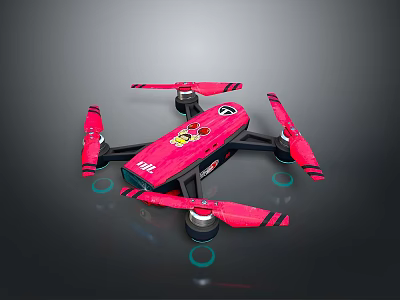 Stylish Pink Drone Design Featuring DHL Logo Cartoon Character And Propellers 3d model