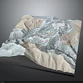 Topographic Terrain 3D Model Featuring Mountain Ranges Contour Lines And Geographic Details