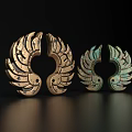 Artistic Wing Shaped Decorative Ornament Set with Golden and Greenish Finish for Home Decor