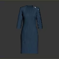 Blue Women's Fitted Dress With Square Neck And Three Quarter Sleeves