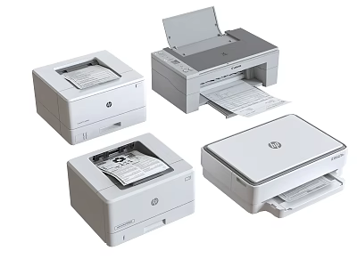 Essential HP White Office Printers Various Models for Workplace Use 3d model