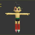 Classic Animated Game Character With Blue Spiky Hair Green Belt Red Rocket Boots And Outstretched Arms