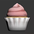 Delicious Cupcake With Pink Swirl Frosting White Paper Cup And Yellow Base