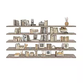 Rustic Wooden Shelving Unit With Multiple Layers Of Books Photo Frames And Decorative Items