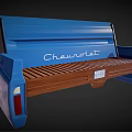 Unique Outdoor Chair Designed From Blue Chevrolet Truck Bed With Wooden Seat