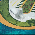 Aerial View Planning Of Waterfront Modern White Buildings With Glass Curtain Walls Greenery And Trees