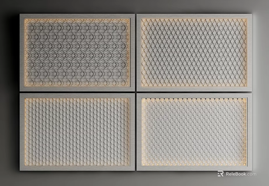 Modern Geometric Textured Wall Panel Design With Patterned Surfaces And Neutral Gray Tones 3d model