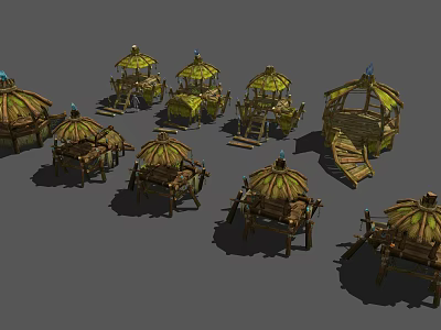 Traditional Thatched Huts With Rustic Wooden Frames And Unique Designs 3d model