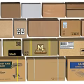 Various Cardboard Boxes With Different Brands And Shipping Labels For Packaging 3d model