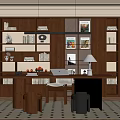 Modern Study Room Interior With Wooden Bookshelves Writing Desk And Decorations