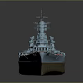 Warship 3D Model With Red And White Striped Hull Gray Body Multiple Turrets And Superstructure