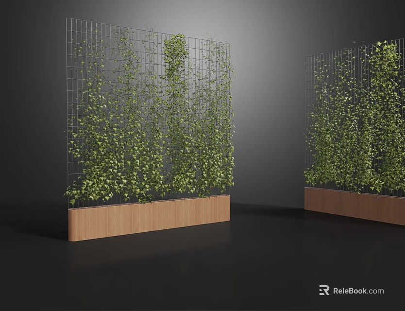 Vertical Green Plant Walls Growing On Metal Mesh With Wooden Planter Bases 3d model 