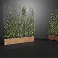 Vertical Green Plant Walls Growing On Metal Mesh With Wooden Planter Bases
