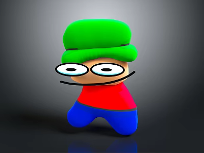 Cute Cartoon Doll With Green Hat Big Eyes Red Shirt And Blue Pants 3d model
