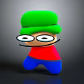 Cute Cartoon Doll With Green Hat Big Eyes Red Shirt And Blue Pants