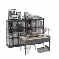 Modern Office Desk And Chair Set With Laptop Bookshelf Table Lamp And Decorations