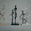 Modern Decorative Figurine Set with Three Human Figure Sculptures in Gold Black Silver