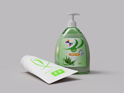 Aloe Vera Daily Cleaning Products with Green Pump Bottle and Tube Design 3d model