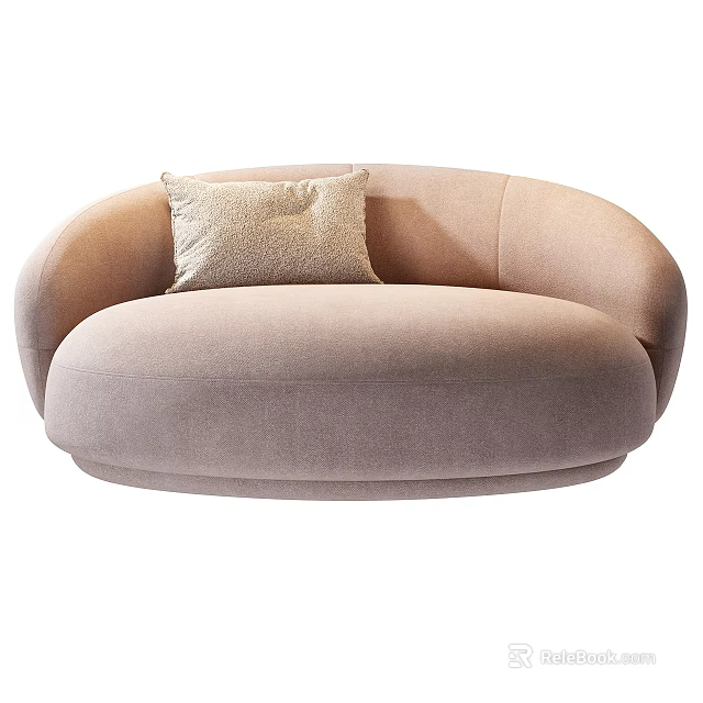 Light Beige Rounded Three-Seater Sofa With Soft Cushion And Modern Design 3d model