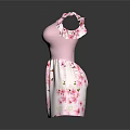 Elegant Pink Dress with Ruffle Sleeves and White Base Pink Floral Pattern