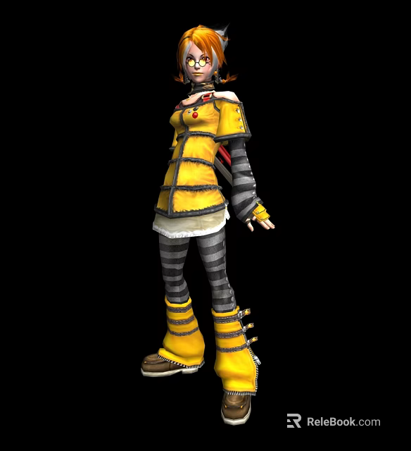 Game and Movie Character in Yellow Coat Gray Striped Pants Yellow Boots With Red Accents 3d model 