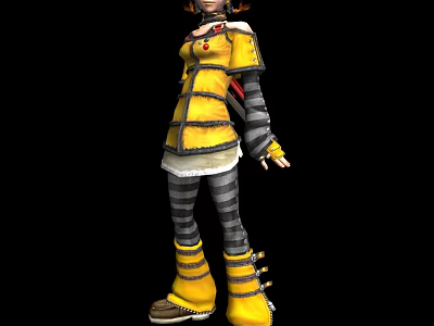Game and Movie Character in Yellow Coat Gray Striped Pants Yellow Boots With Red Accents 3d model