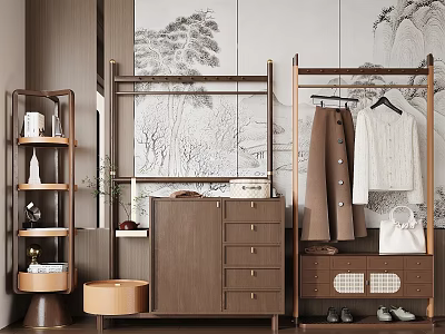 Elegant Modern Console Cabinet And Side Cabinet With Hanging Rack Coat Shoes And Decorative Items 3d model