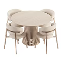 Modern Round Dining Table Set With Upholstered Chairs And Slatted Wooden Base 3d model