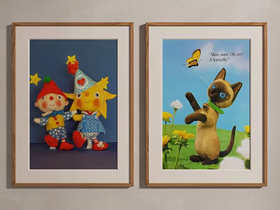 Framed Decorative Wall Art With Dolls Sun Figure Siamese Cat Butterfly And Flowers 3d model