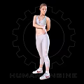 Woman In White Sports Vest Leggings And White Sneakers On Gear Background Human Engine Theme