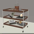 Mobile Multi Tier Side Table With Wooden Shelves And Decorative Storage