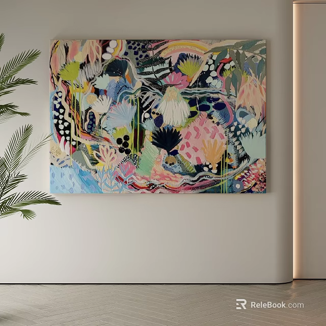 Vibrant Colorful Abstract Painting With Diverse Shapes And Textured Patterns For Interior Decor 3d model 
