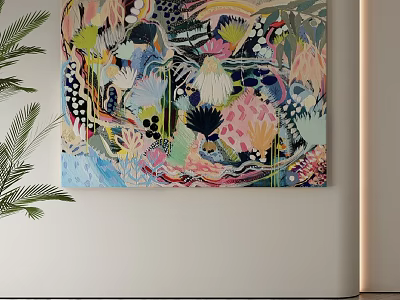 Vibrant Colorful Abstract Painting With Diverse Shapes And Textured Patterns For Interior Decor 3d model