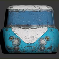 Vintage Turquoise White Bus Model with Rounded Windows Roof Vents and Weathered Texture