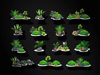Various Colorful Decorative Plant Combinations With Stones And Green Landscapes 3d model