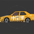 Yellow Race Car Featuring Number 8 Black Rear Spoiler And Sporty Design