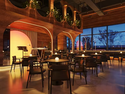 Modern Bar Interior Featuring Open Layout Warm Lighting Wooden Tables And Chairs 3d model