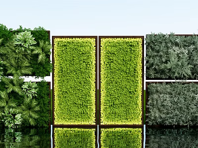 Decorative Living Plant Wall Panels With Various Green Foliage And Water Reflection 3d model