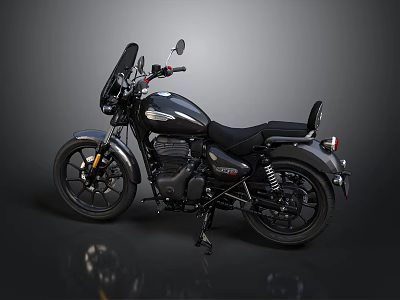 Vintage Black Motorcycle With Windshield Leather Seat And Spoked Wheels Design 3d model