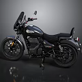 Vintage Black Motorcycle With Windshield Leather Seat And Spoked Wheels Design