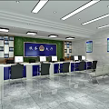 Modern Service Hall Interior With Service Counter Office Equipment And Seats