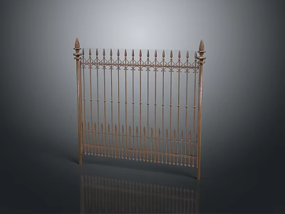 Ornate Wrought Iron Fence With Spiked Top Vertical Rails And Decorative Design 3d model