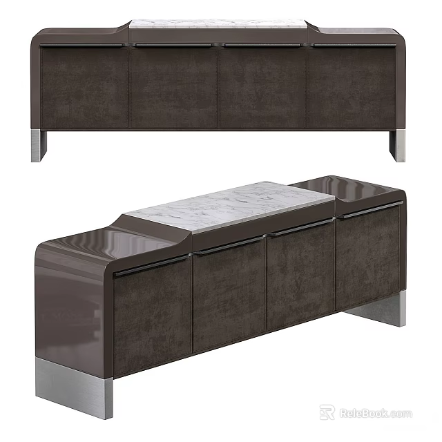 Modern Entryway Cabinet and Side Cabinet With Marble Top Dark Brown Finish Metal Legs 3d model 