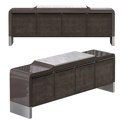 Modern Entryway Cabinet and Side Cabinet With Marble Top Dark Brown Finish Metal Legs 3d model