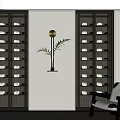 Modern Glass Door Wine Cabinet With LED Lighting in Living Room With Potted Plant
