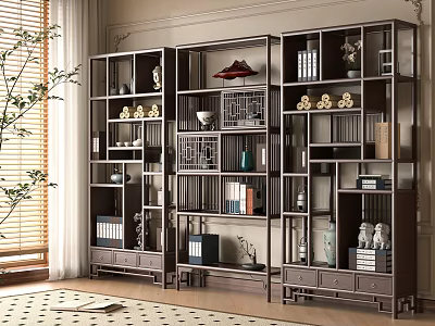 Traditional Chinese Wooden Display Shelf with Multiple Shelves Vases Books and Ornaments 3d model