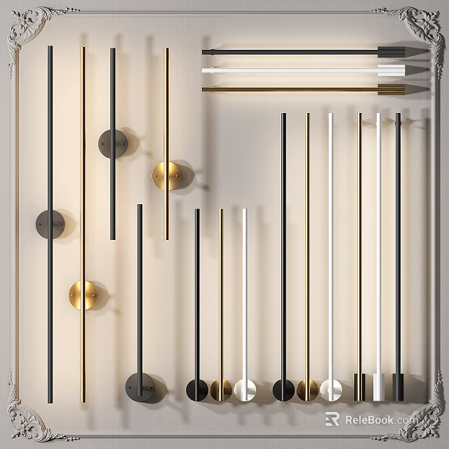 Sleek Modern Wall Lamps With Slim Black Gold Silver Metal Rods Design 3d model 