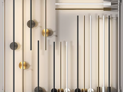 Sleek Modern Wall Lamps With Slim Black Gold Silver Metal Rods Design 3d model