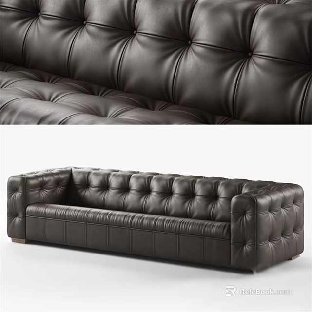 Multi seat Black Leather Sofa with Tufted Design and Sturdy Armrests for Living Room Decor 3d model 