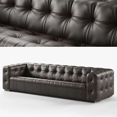 Multi seat Black Leather Sofa with Tufted Design and Sturdy Armrests for Living Room Decor 3d model